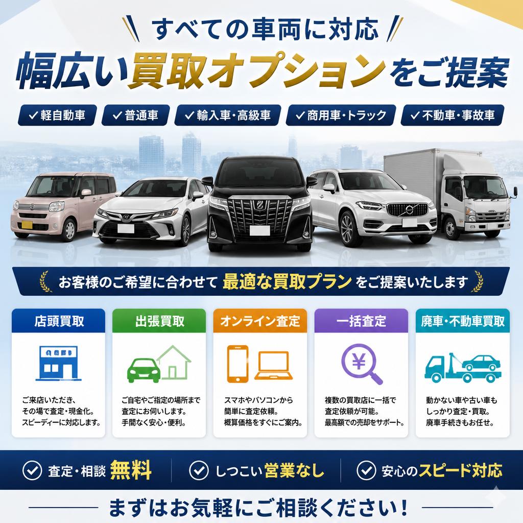 すべての車両に対応、幅広い買取オプションをご提案