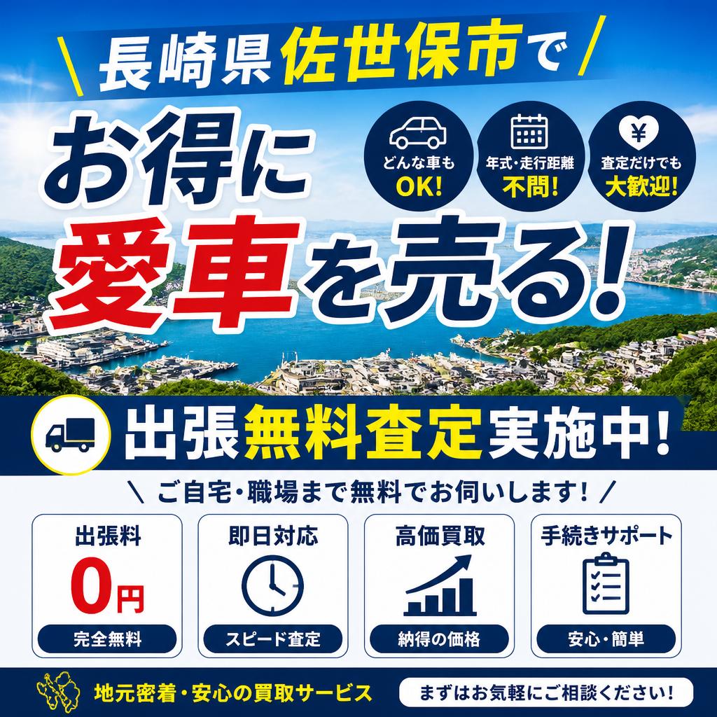 長崎県佐世保市でお得に愛車を売る！出張無料査定実施中！