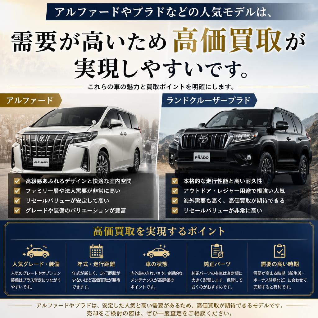 アルファード・プラドは人気車種だから高価買取が期待できる！