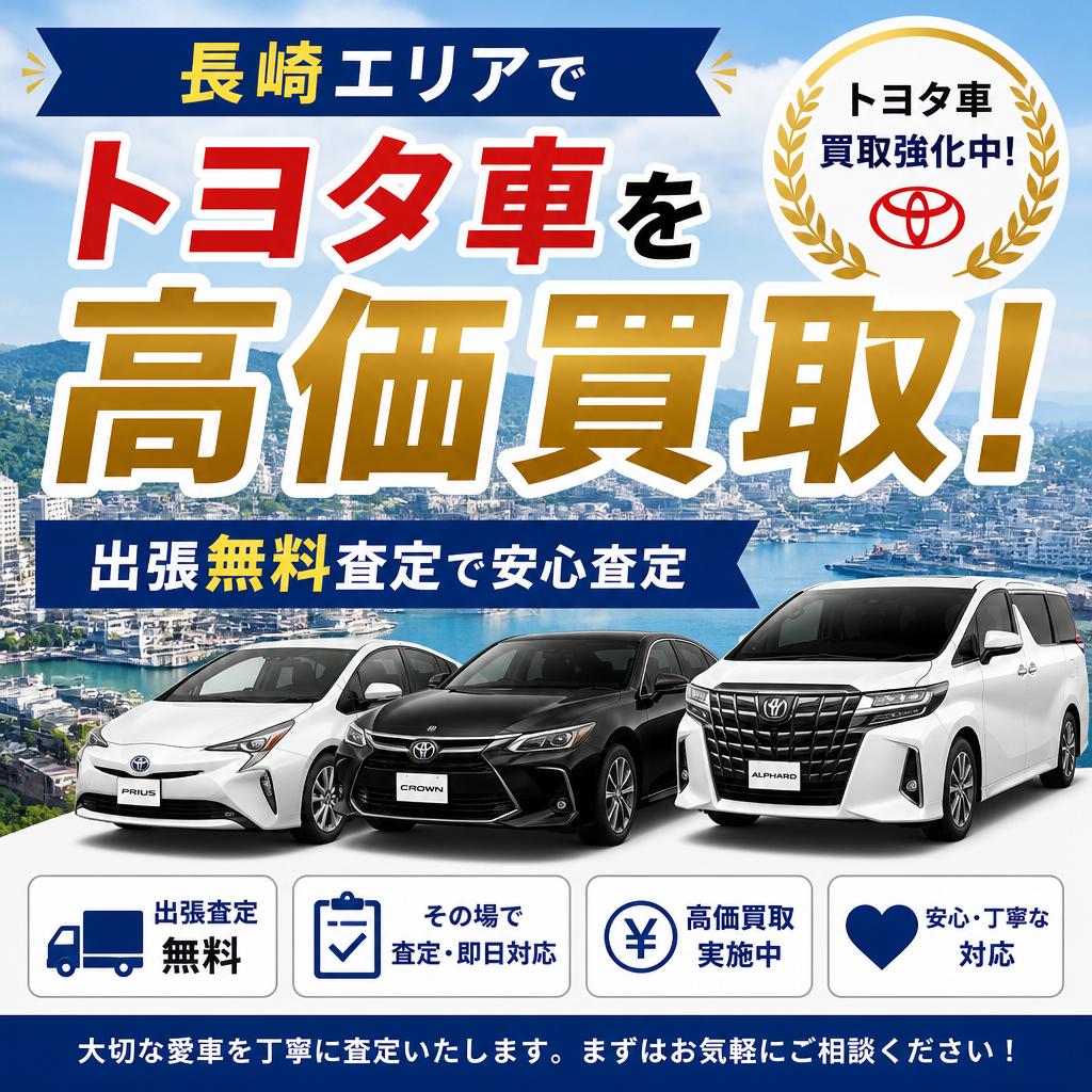 長崎エリアでトヨタ車を高価買取！出張無料査定で安心査定