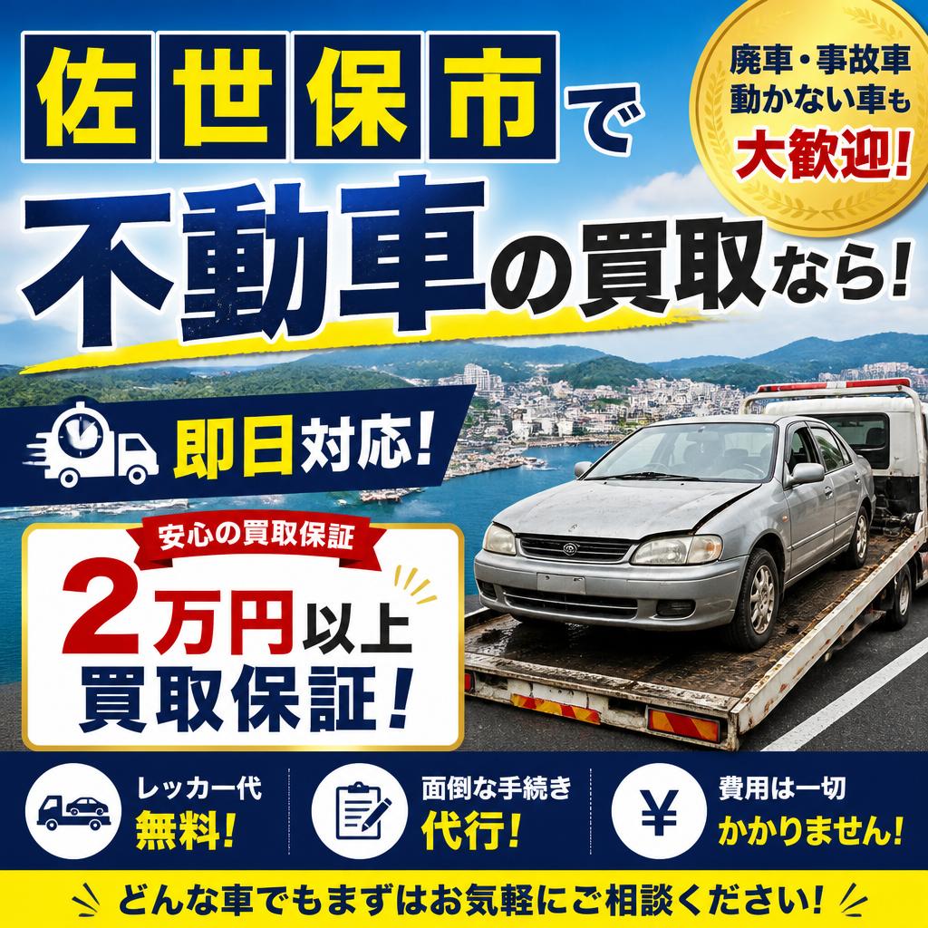 佐世保市で不動車の買取なら！即日対応＆２万円以上買取保証！
