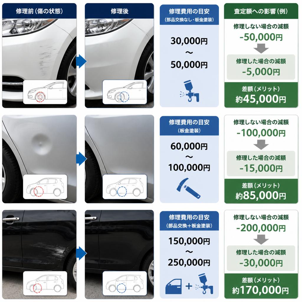 修理代と査定額の関係